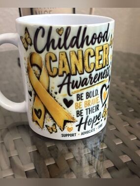 Childhood Cancer Awareness Yellow Ribbon Ceramic Mug - Support & Hope
